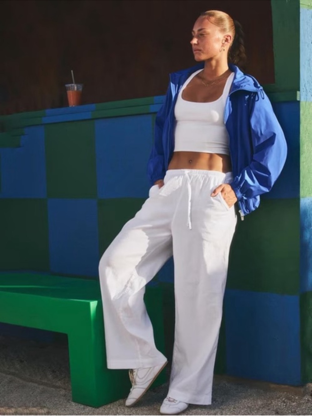 Athleta White Wide-Leg Drawstring Pants